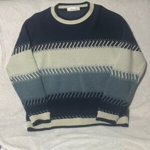 Stylish Women's Navy and Cream Crewneck Sweater